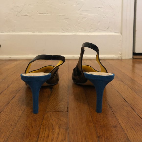 Zara Contrast Patent Suede Pointy Toe Slingbacks - Picture 6 of 11